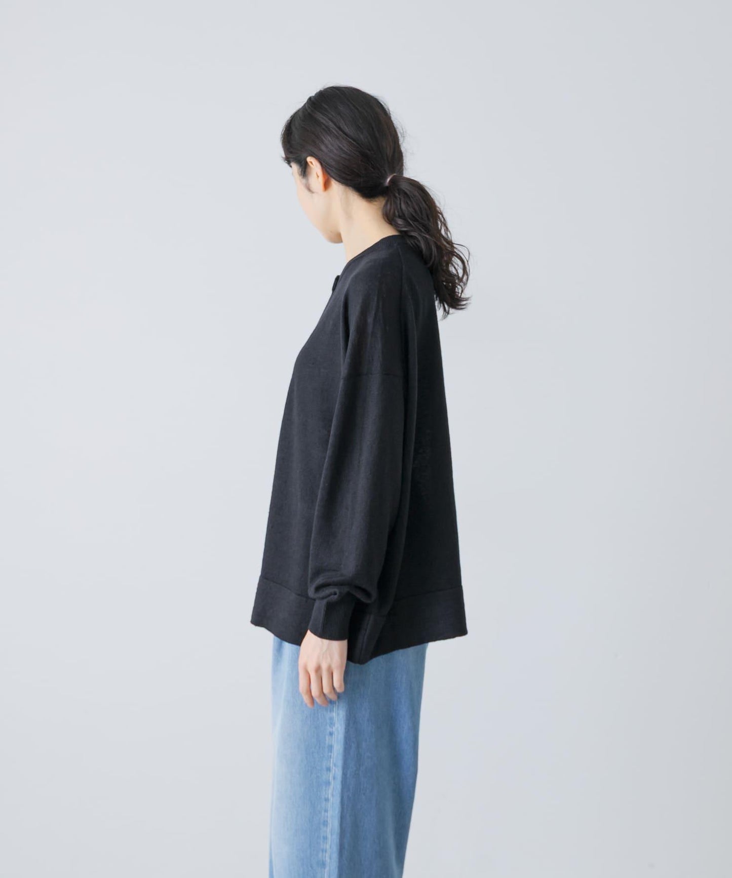 亞麻寬鬆圓領針織開衫