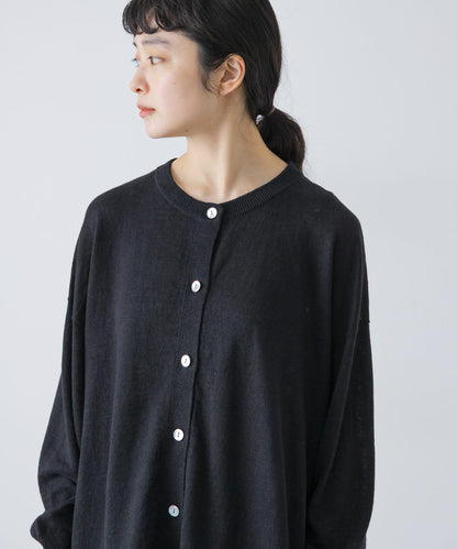 亞麻寬鬆圓領針織開衫