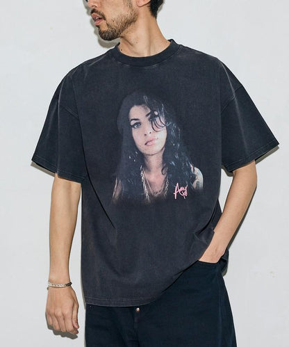 EXCLUSIVE Amy Winehouse エイミー・ワインハウス 圖案圓領T恤