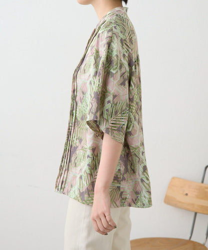 不易起皺輕量 短袖圖案打褶 女襯衫 SUM1 STYLE