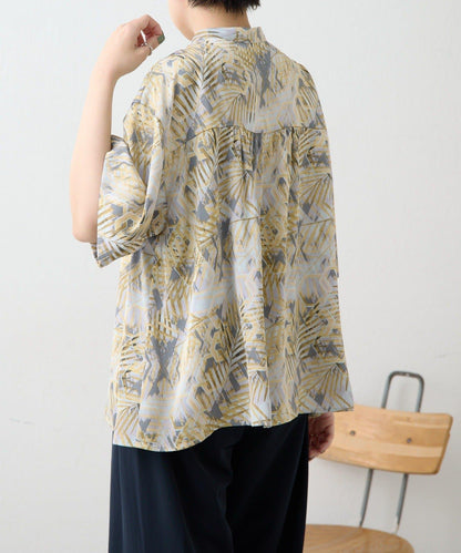 不易起皺輕量 短袖圖案打褶 女襯衫 SUM1 STYLE