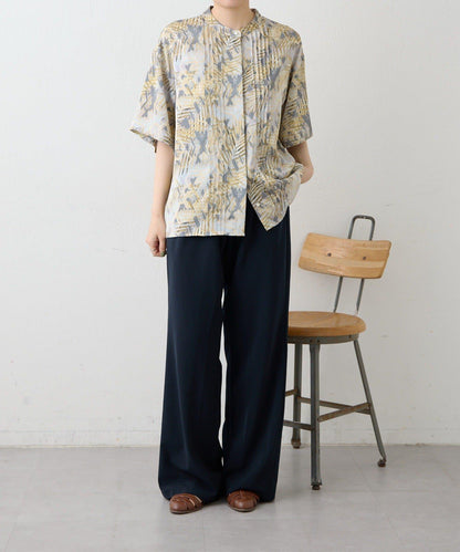 不易起皺輕量 短袖圖案打褶 女襯衫 SUM1 STYLE