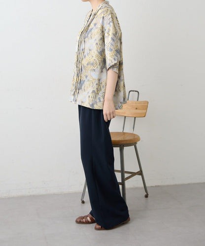 不易起皺輕量 短袖圖案打褶 女襯衫 SUM1 STYLE