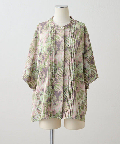 不易起皺輕量 短袖圖案打褶 女襯衫 SUM1 STYLE