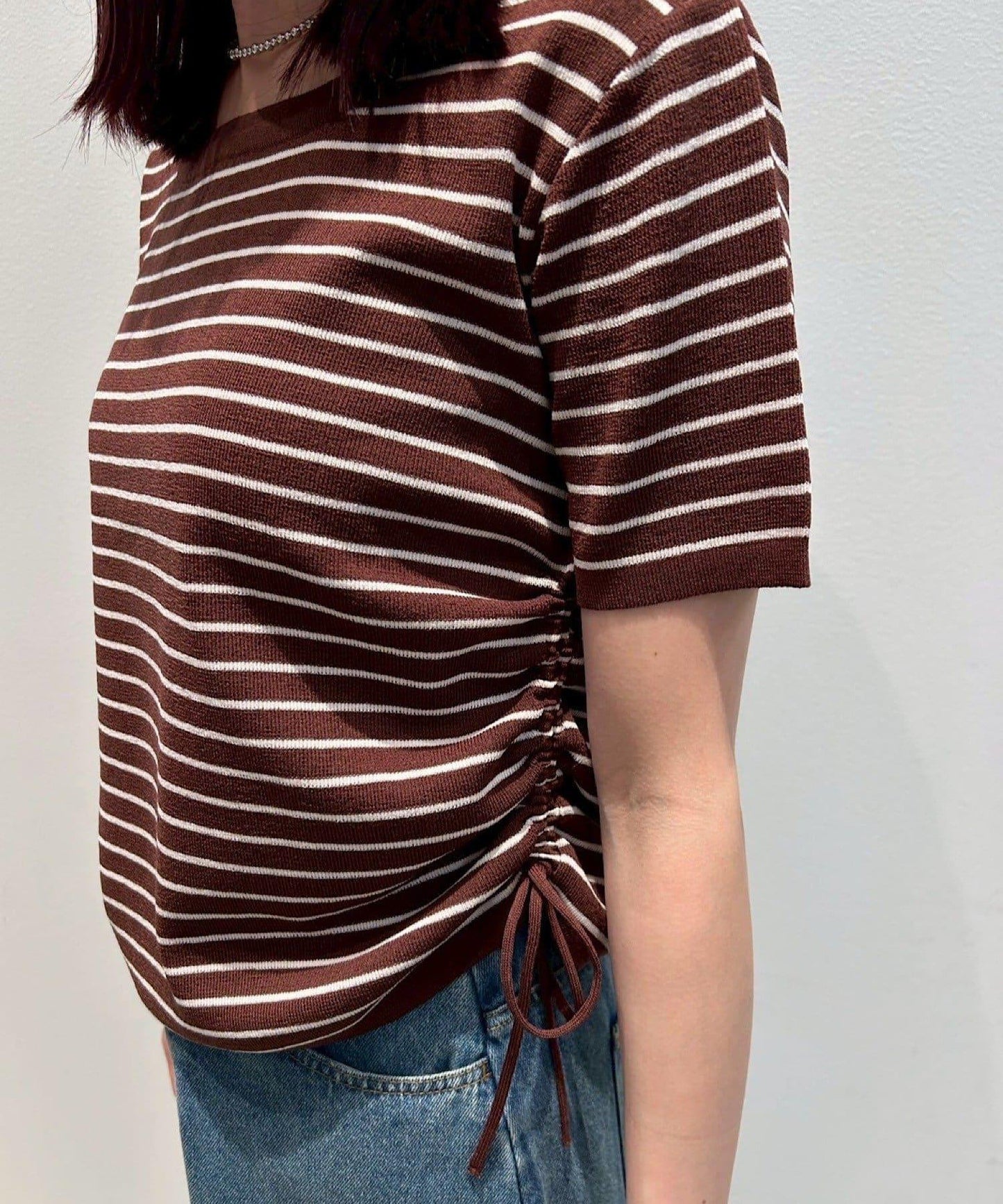 B 針織條紋蝴蝶結T恤