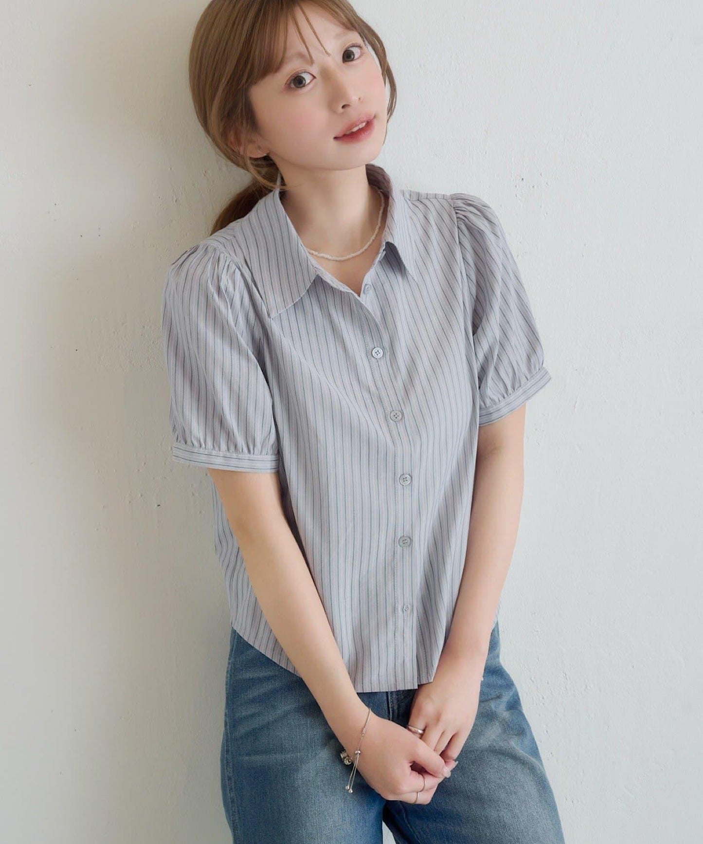 泡泡袖襯衫＋背心套裝