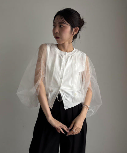 上臂遮蓋 C.L 蕾絲網紗疊搭 無袖針織上衣