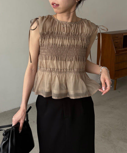 全方位修身歐根紗荷葉擺女襯衫