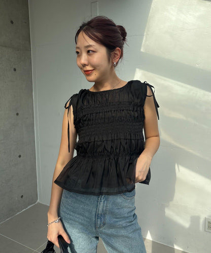全方位修身歐根紗荷葉擺女襯衫