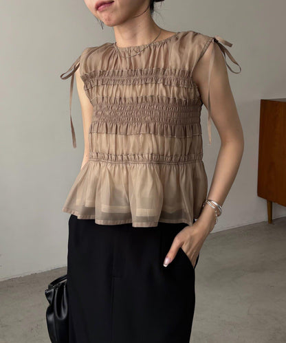 全方位修身歐根紗荷葉擺女襯衫
