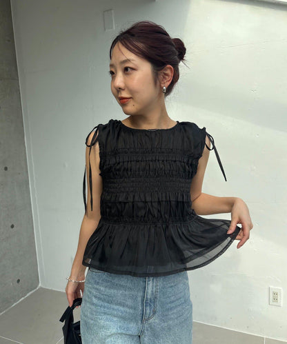 全方位修身歐根紗荷葉擺女襯衫