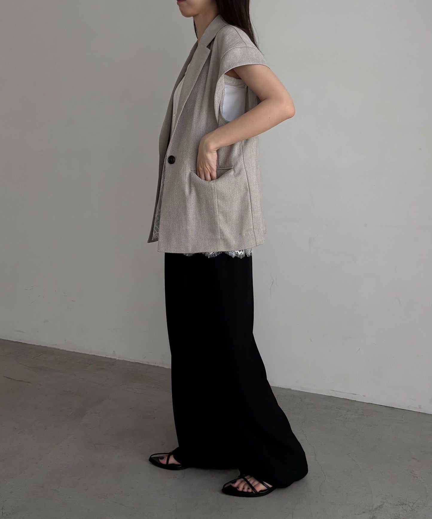 防皺可手洗彈力 亞麻感 五分袖夾克 C.L