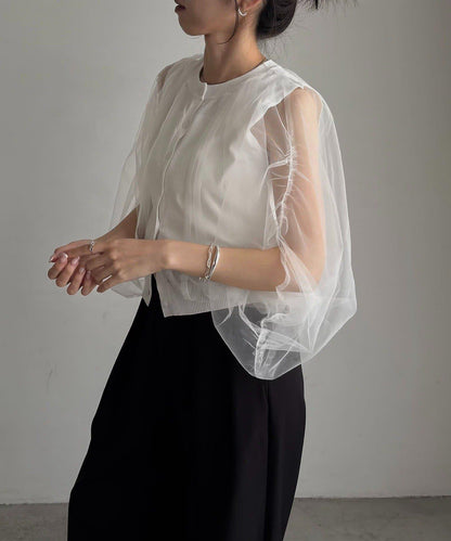 上臂遮蓋 C.L 蕾絲網紗疊搭 無袖針織上衣