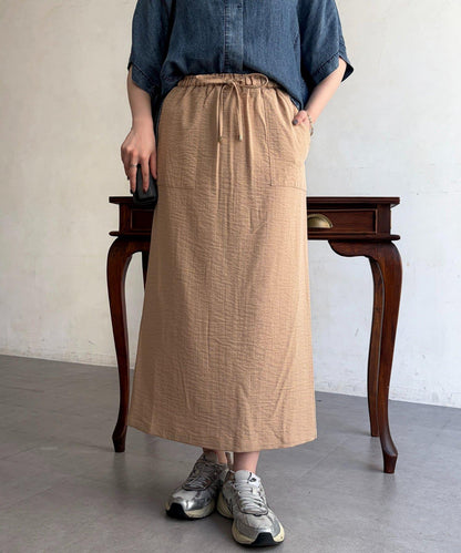 亞麻風腰帶窄版半身裙