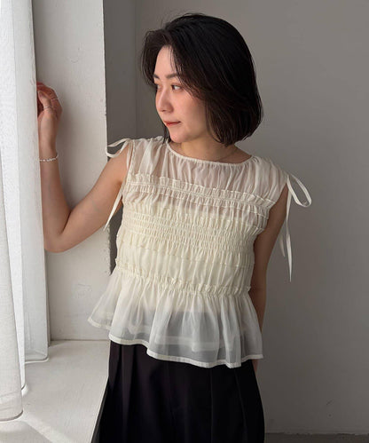 全方位修身歐根紗荷葉擺女襯衫