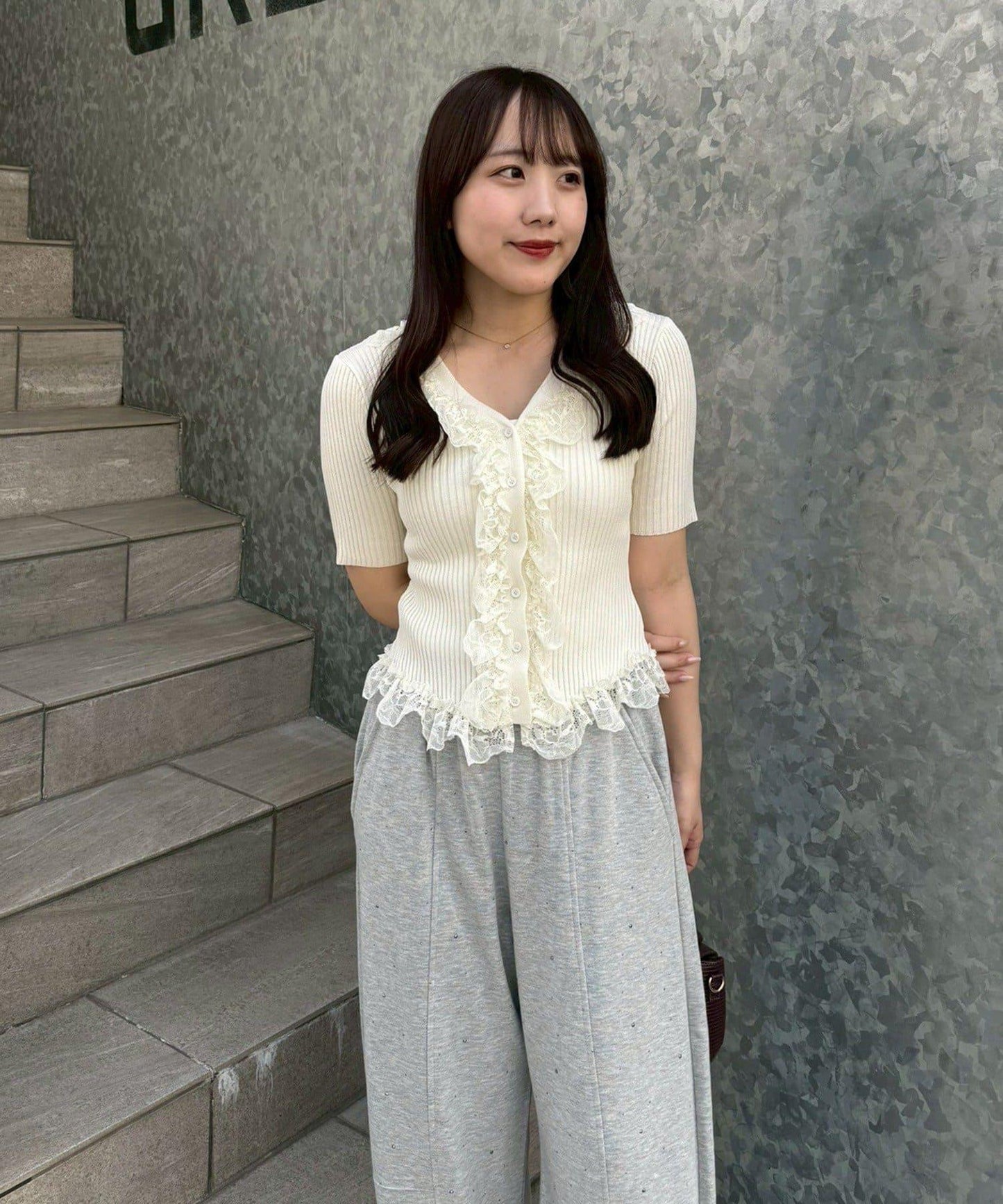 ANOTHER BRANCH 蕾絲拼接 針織開衫