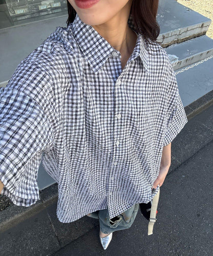 格紋泡泡紗短袖襯衫