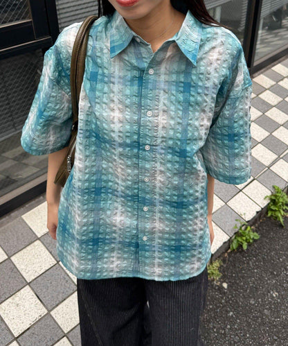 格紋泡泡紗短袖襯衫
