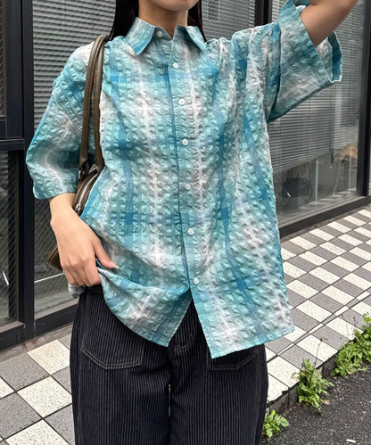 格紋泡泡紗短袖襯衫