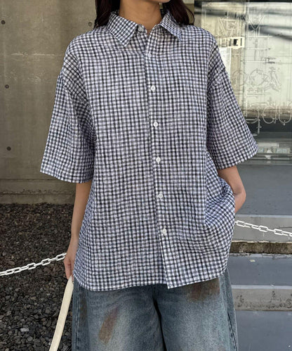 格紋泡泡紗短袖襯衫