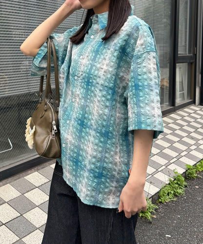 格紋泡泡紗短袖襯衫