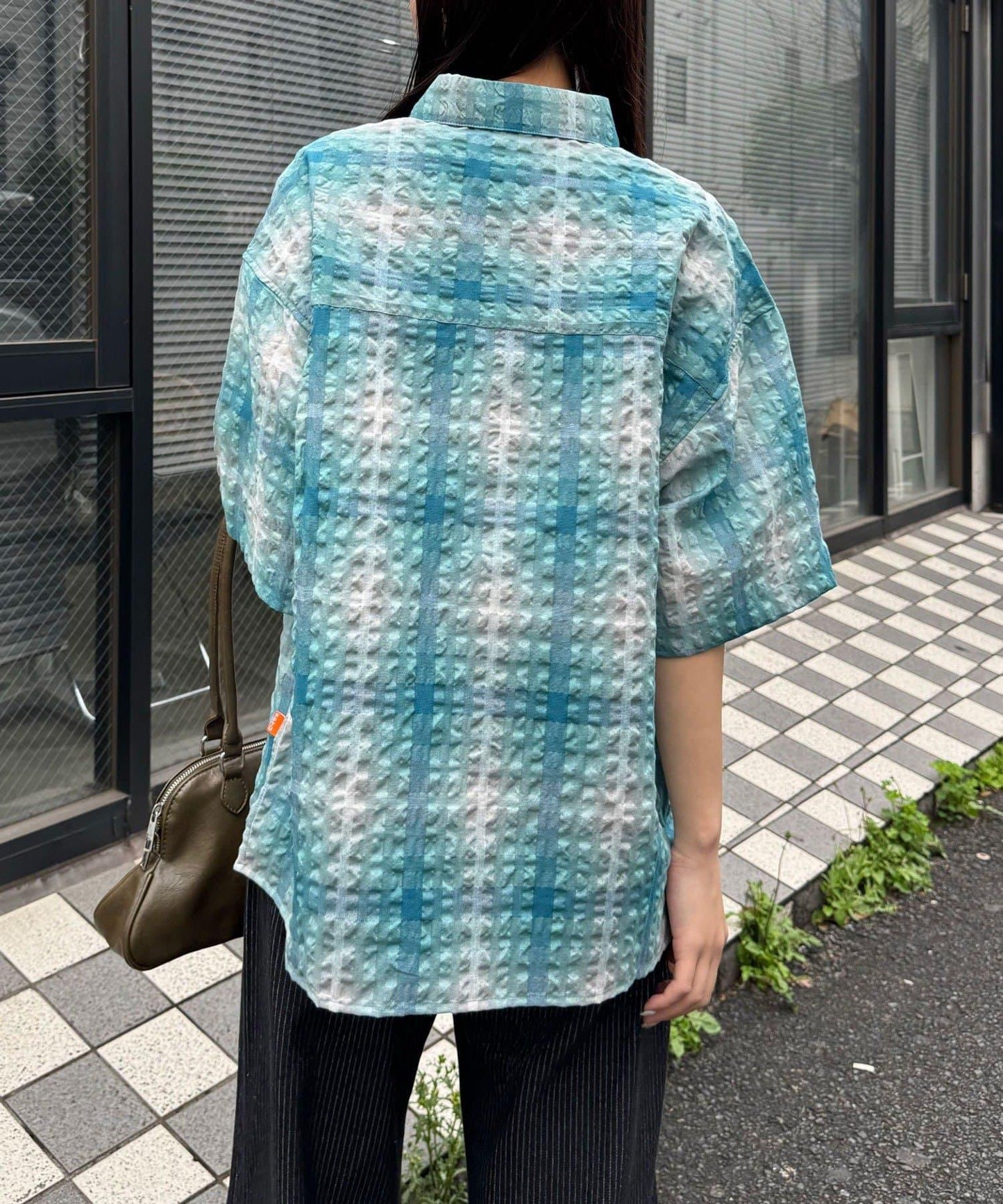 格紋泡泡紗短袖襯衫