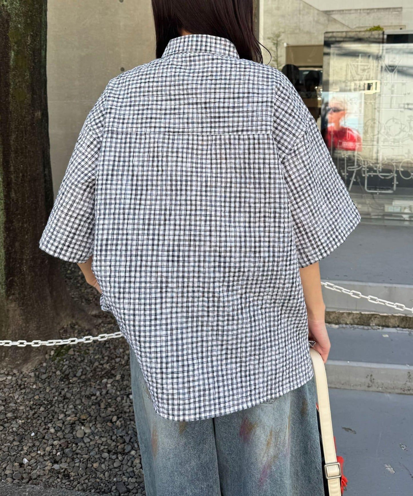 格紋泡泡紗短袖襯衫