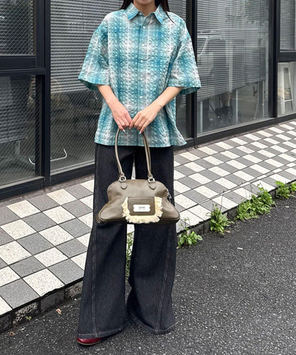 格紋泡泡紗短袖襯衫