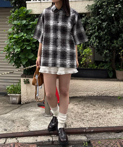 格紋泡泡紗短袖襯衫