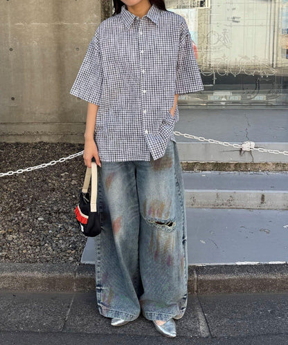 格紋泡泡紗短袖襯衫