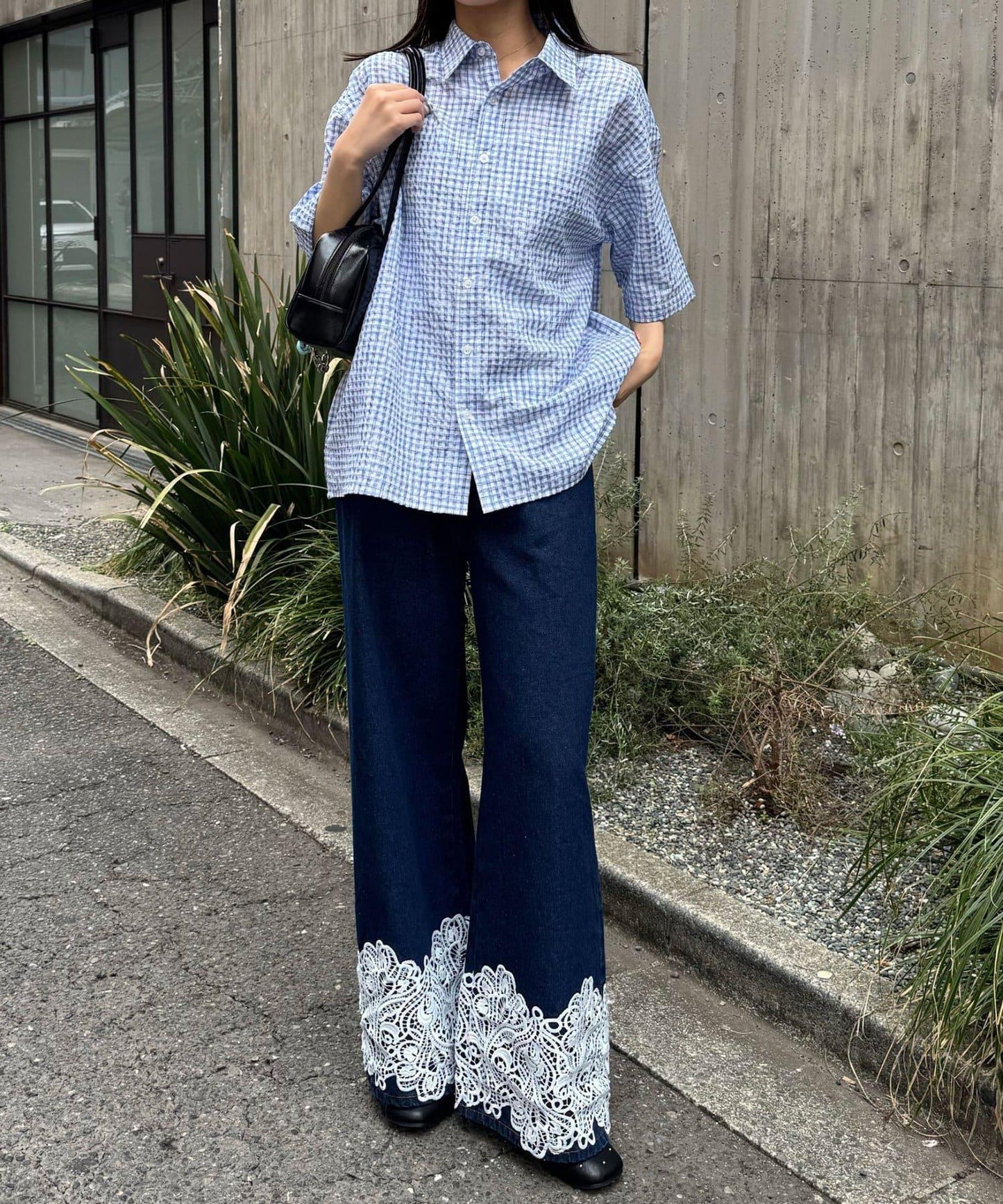 格紋泡泡紗短袖襯衫