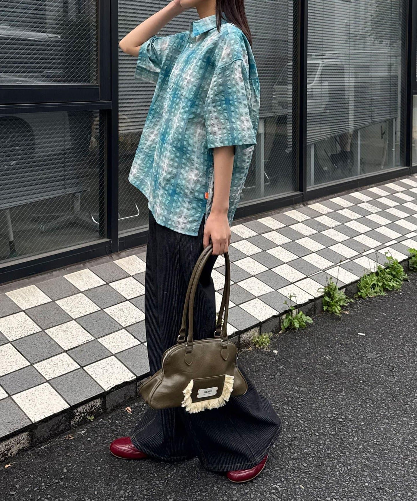 格紋泡泡紗短袖襯衫