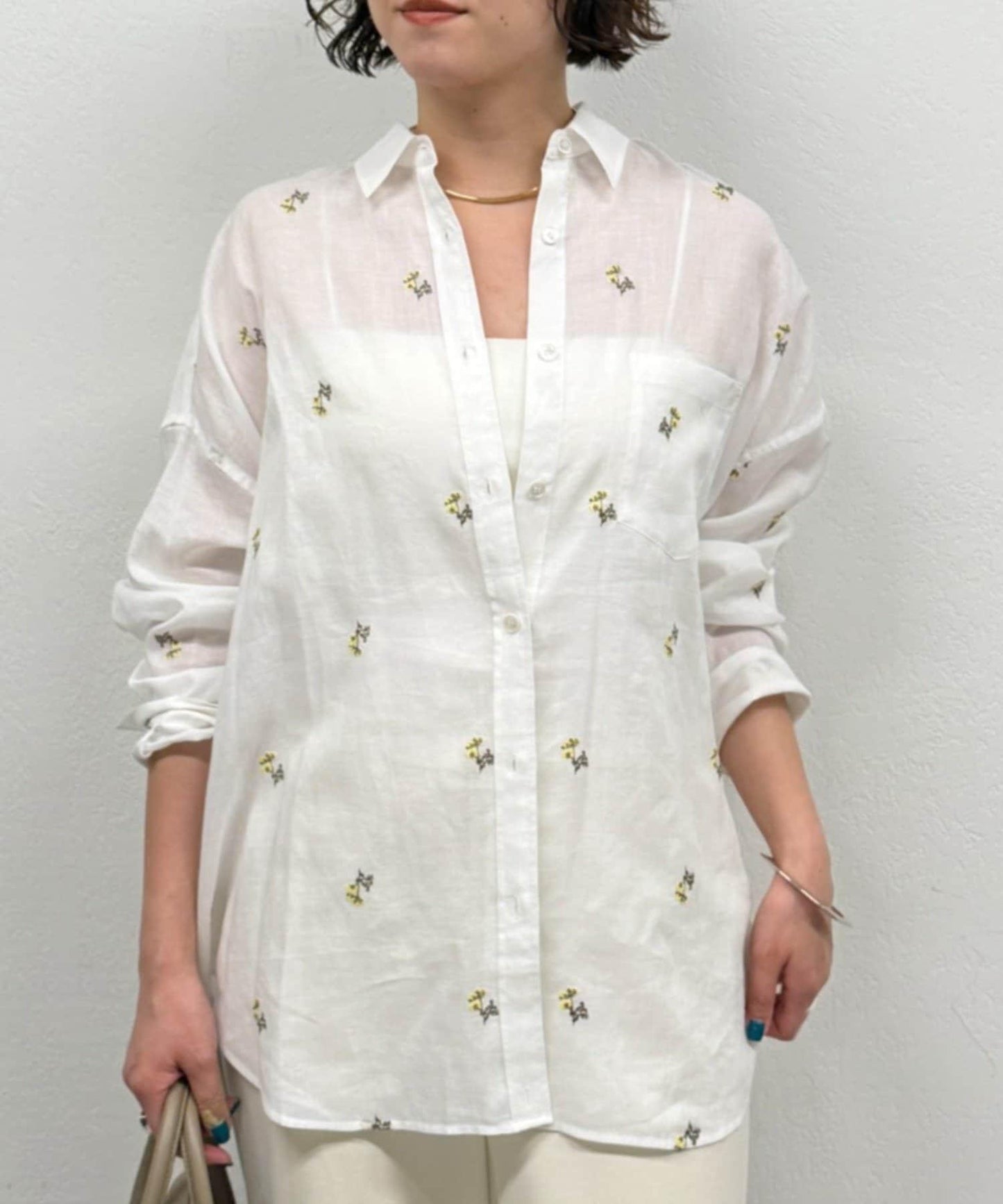 裹身2way刺繡亞麻襯衫