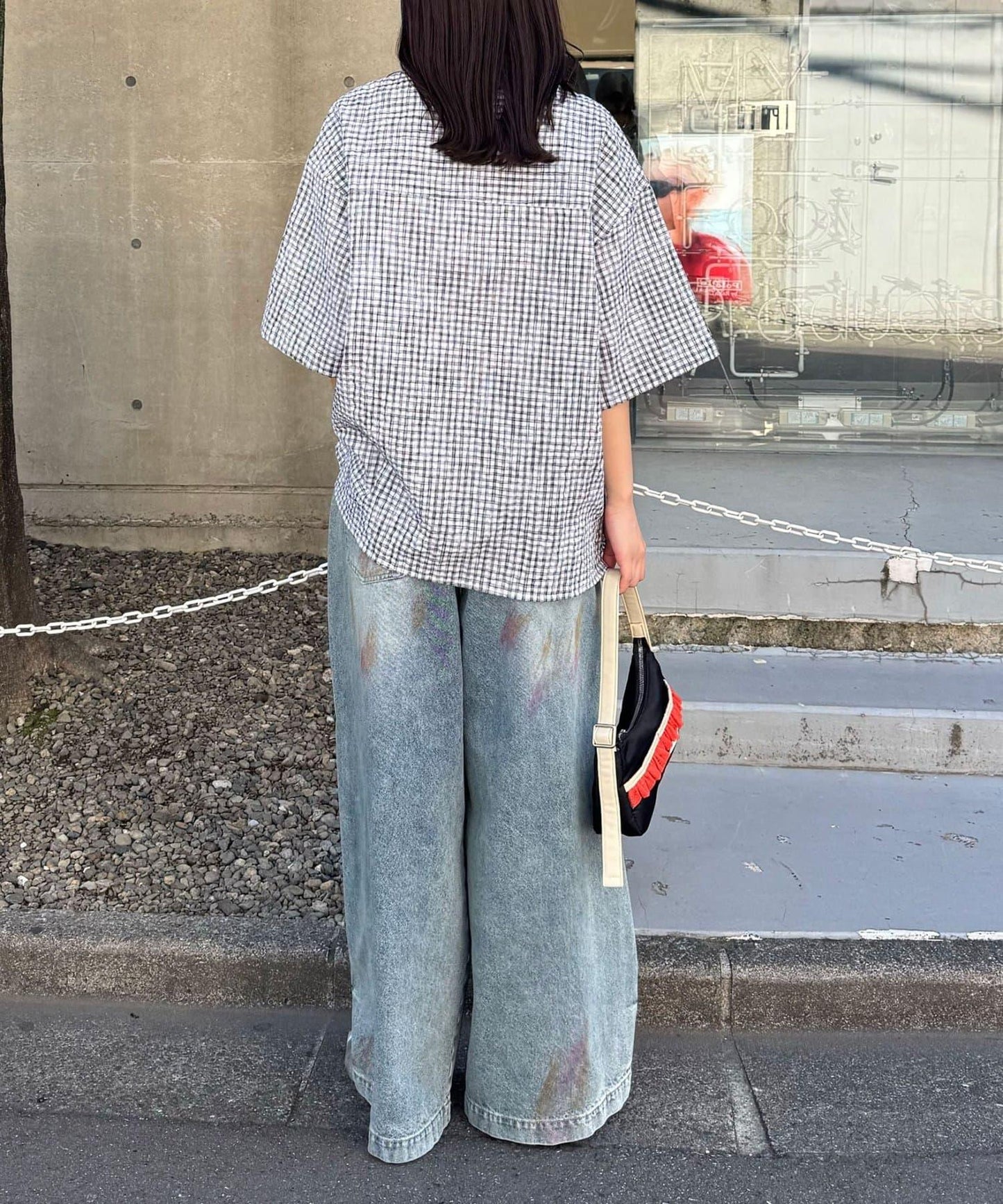格紋泡泡紗短袖襯衫