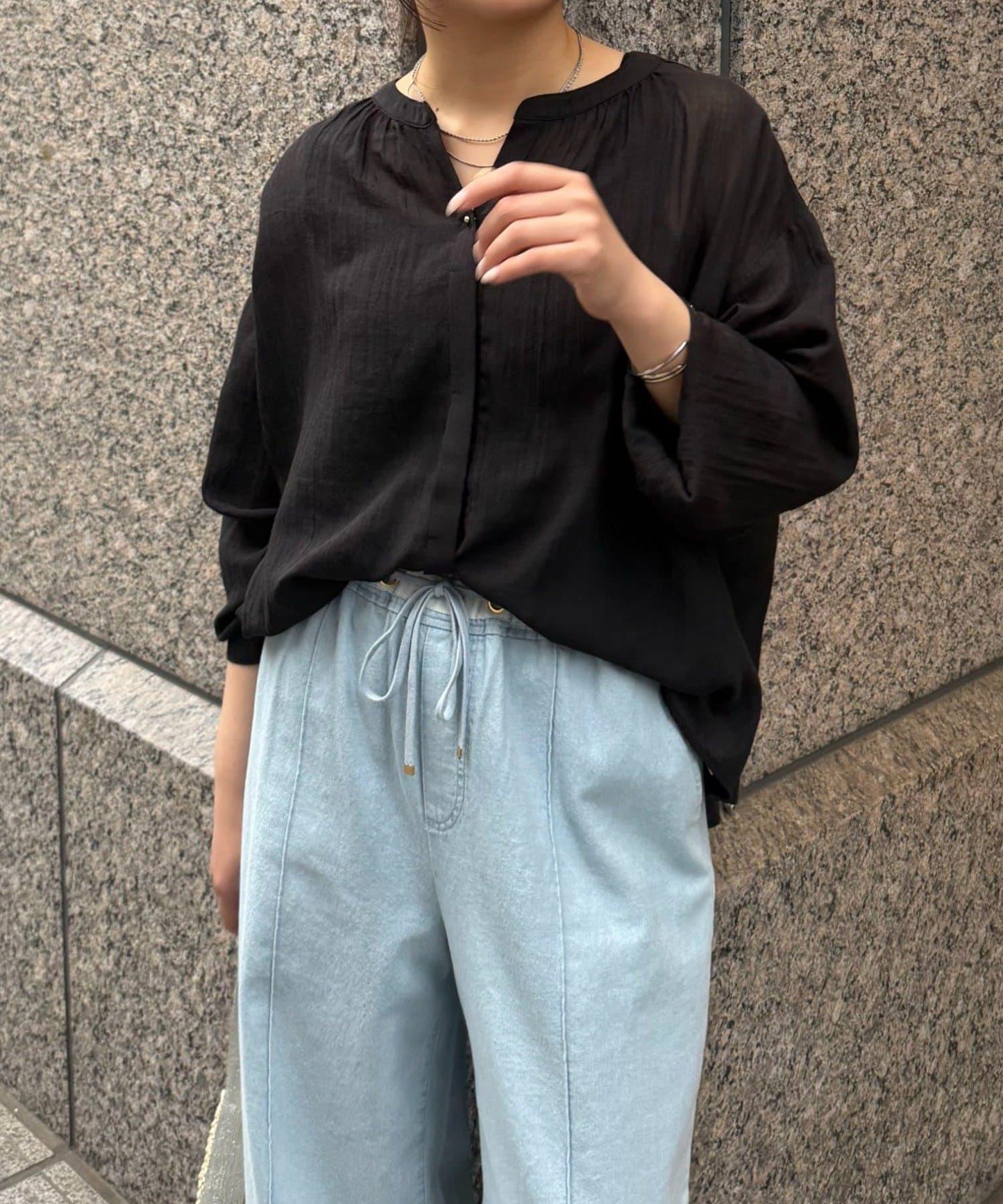 小紐扣紗布襯衫