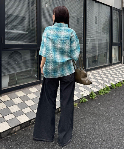 格紋泡泡紗短袖襯衫