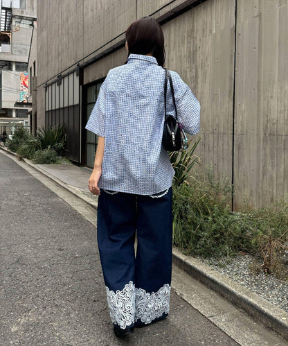 格紋泡泡紗短袖襯衫