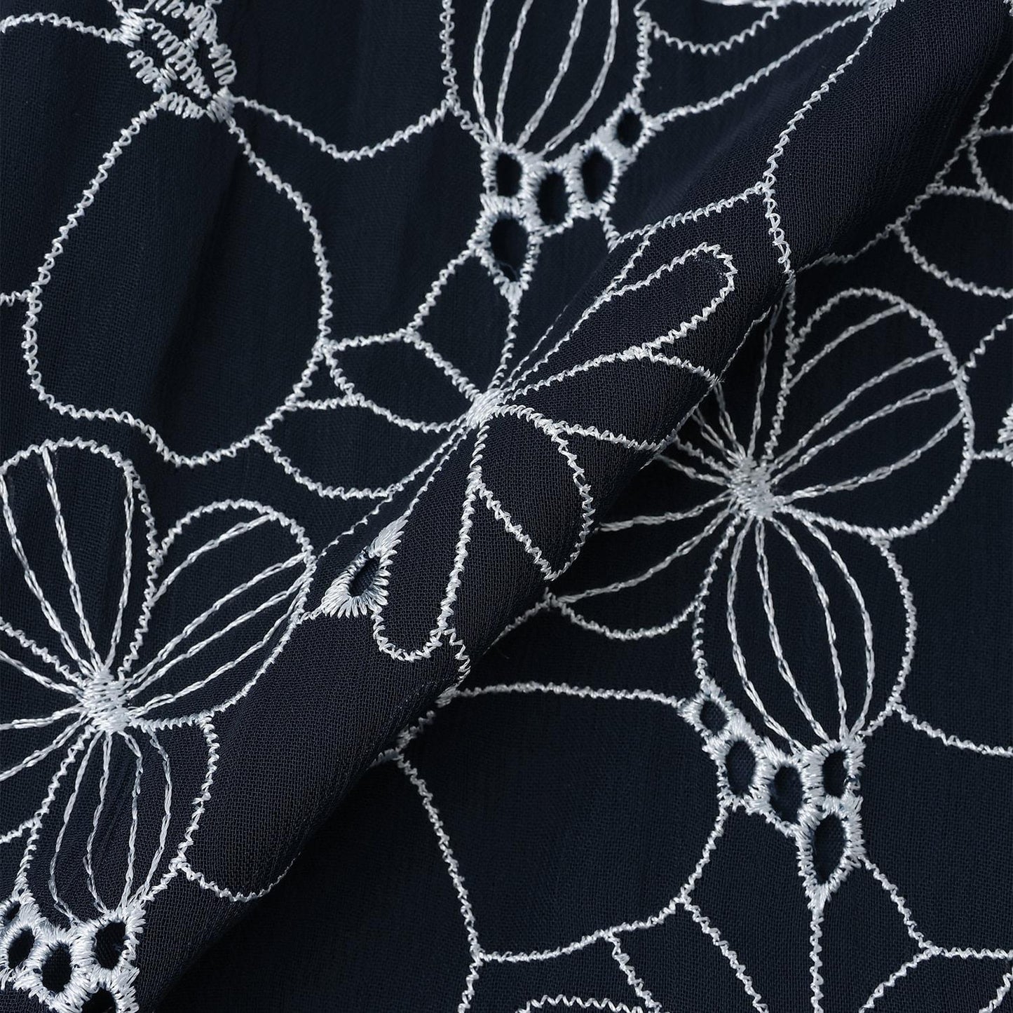 花卉刺繡 翻領 連衣裙