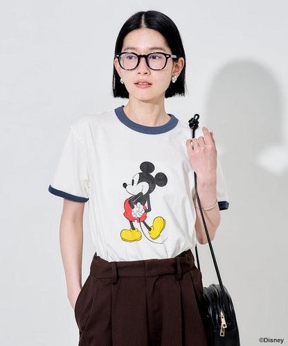 撞色拼邊 MICKEY MOUSE 圖案 T恤