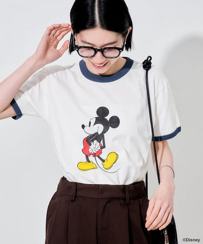 撞色拼邊 MICKEY MOUSE 圖案 T恤