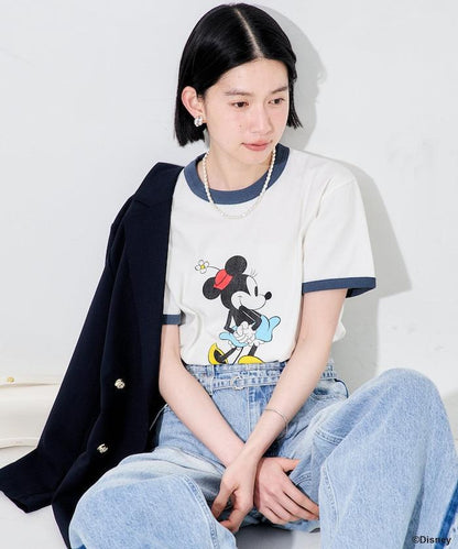 撞色拼邊 MICKEY MOUSE 圖案 T恤