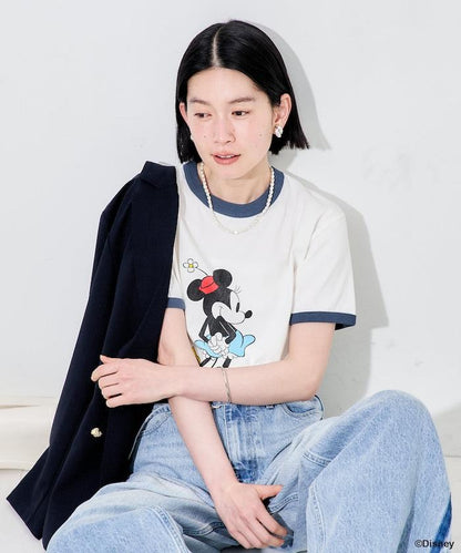撞色拼邊 MICKEY MOUSE 圖案 T恤