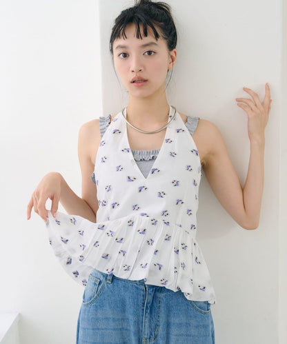 花卉圖案掛脖上衣