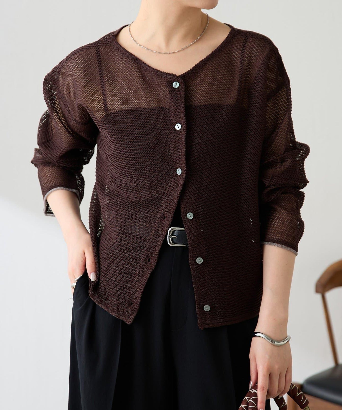 前後兩穿薄紗針織上衣