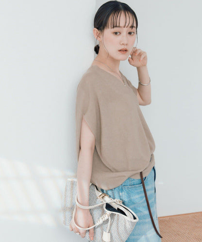美型剪裁 輕質仿麻 法式繭形 針織上衣