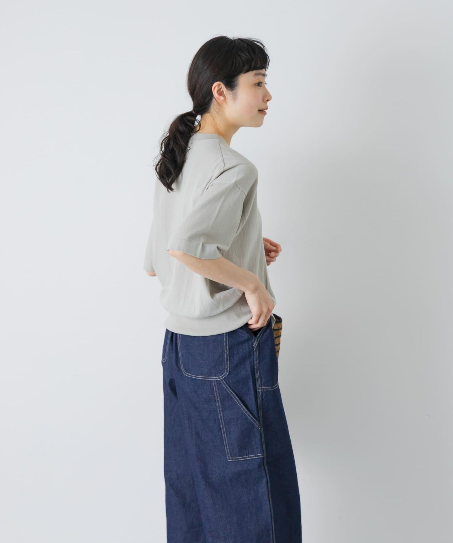 細針棉質圓領短袖針織上衣