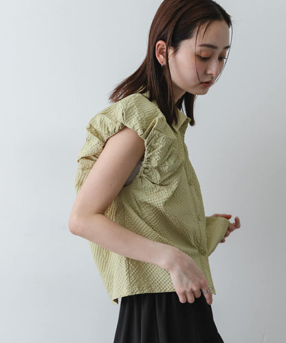 透感泡泡紗 蓬袖 襯衫