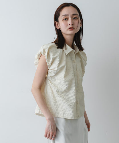 透感泡泡紗 蓬袖 襯衫