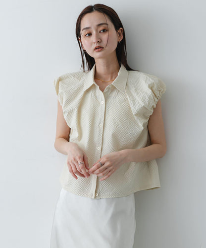 透感泡泡紗 蓬袖 襯衫