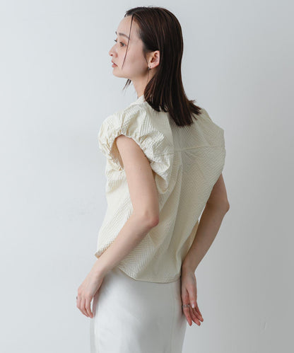 透感泡泡紗 蓬袖 襯衫